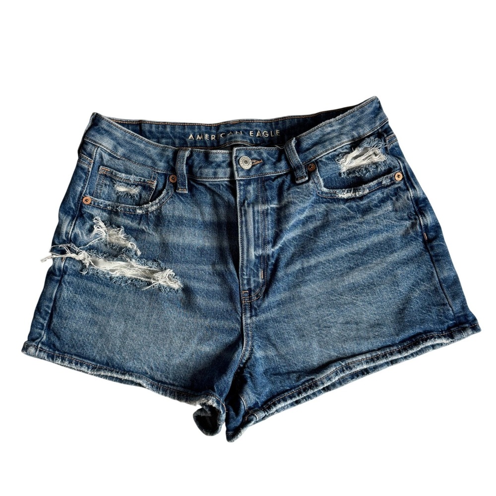 American Eagle Strigid Distressed Jean Denim Mom Shorts High Rise Womens 8